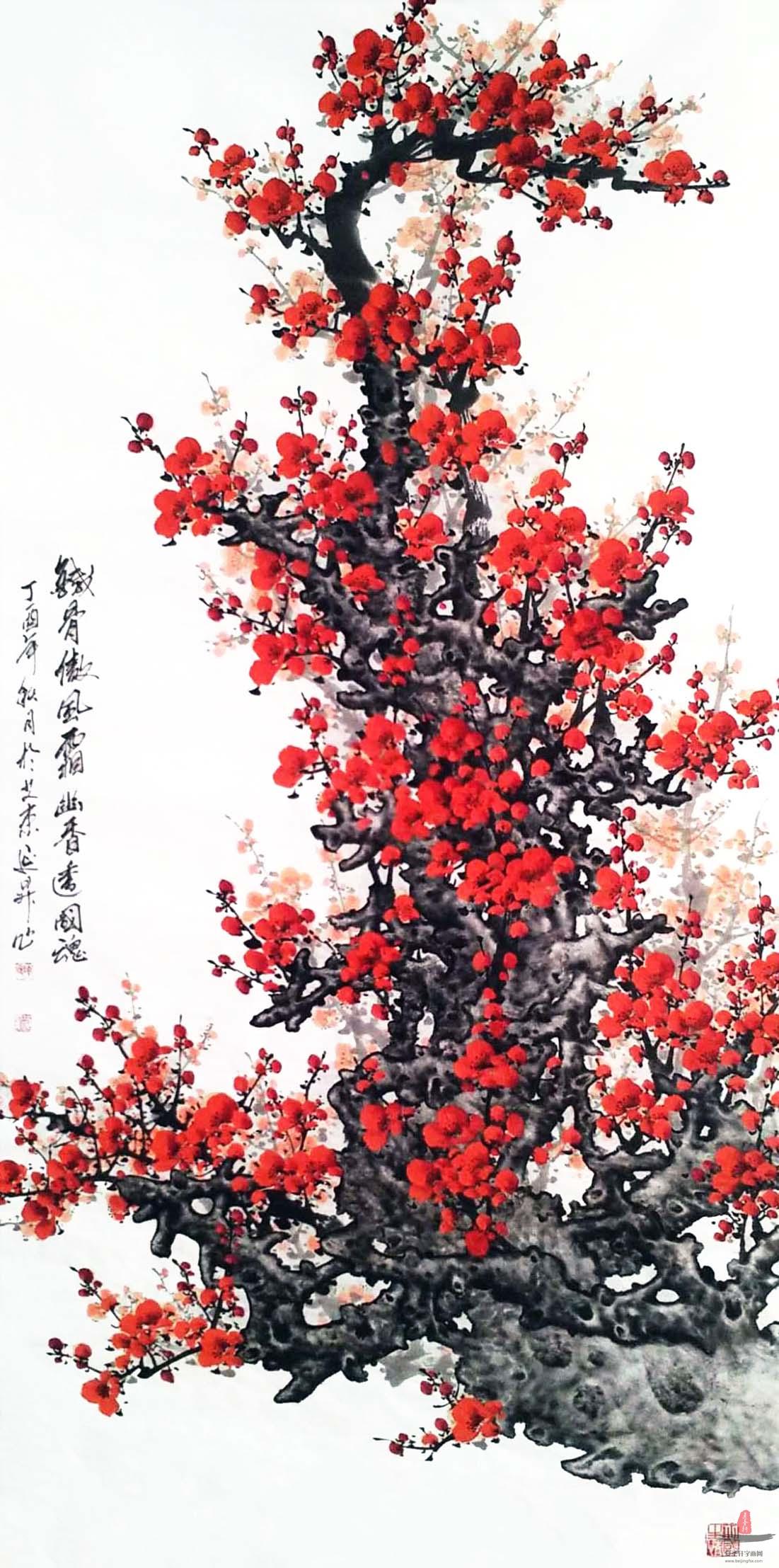 冷延升花鸟画《铁骨傲风霜幽香透国魂》